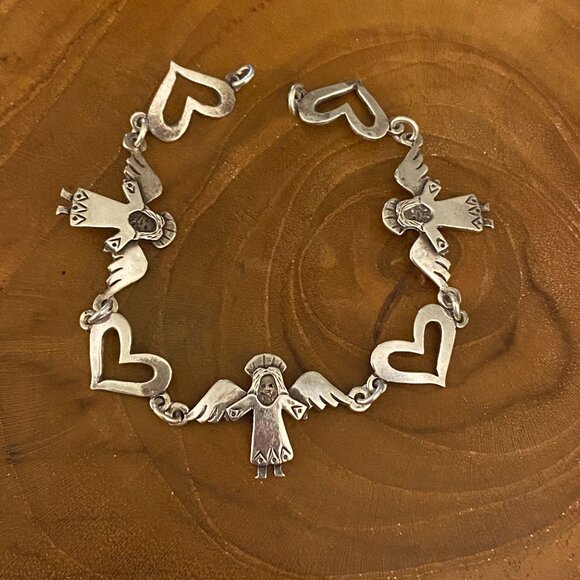 RETIRED Jeep Collins Angel and Heart Bracelet, 7.5", Sterling Silver - Picture 1 of 3